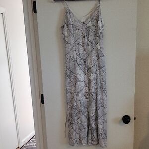 White and Black Leaf Print Dress